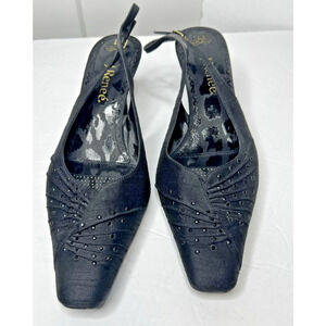 J. Renee Beck Women Shoes Black Closed Toe Sling Back Heels Size 9.5 Rhinestone